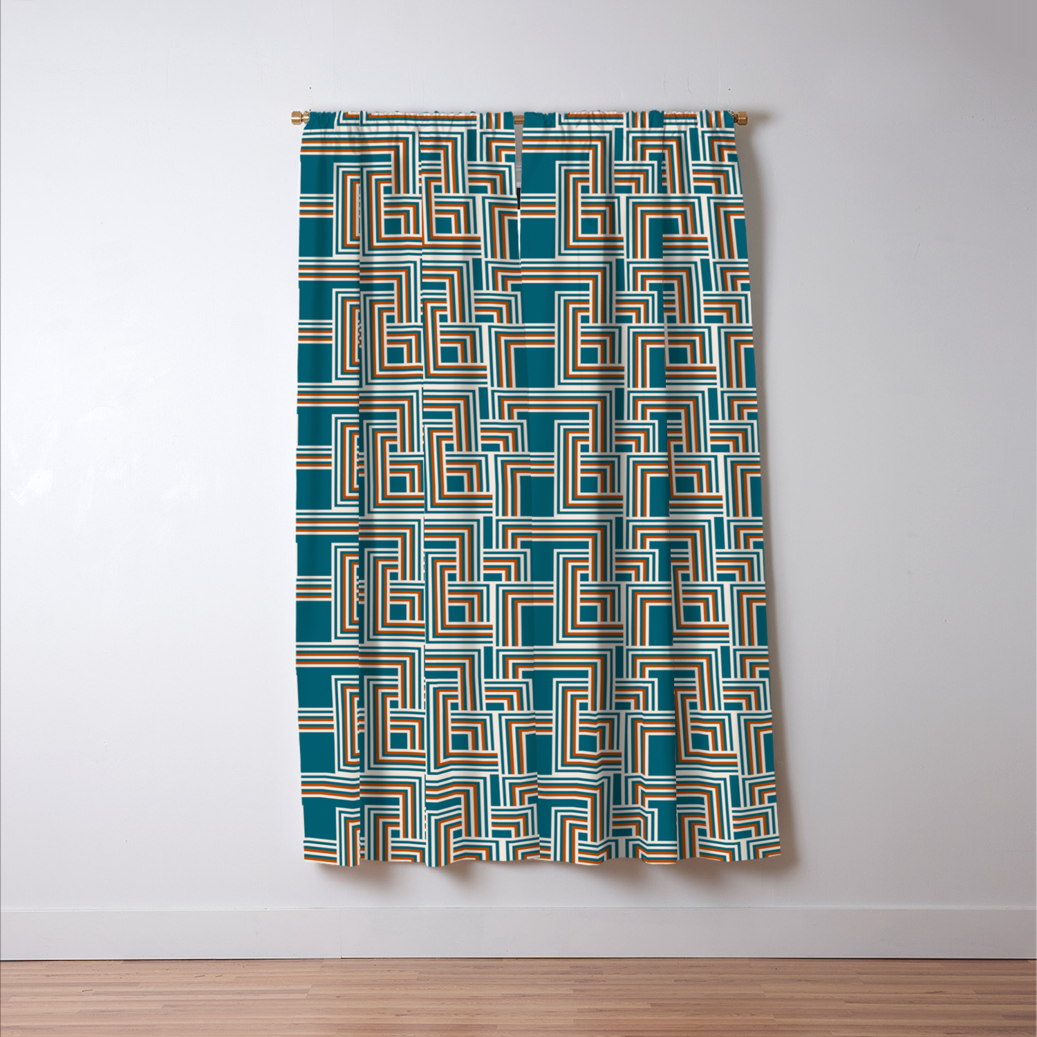Modern Striped Squares In Teal Burnt Orange And Cream Blackout