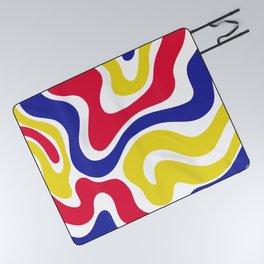 Warped Swirl Marble Pattern (red/blue/yellow) Picnic Blanket