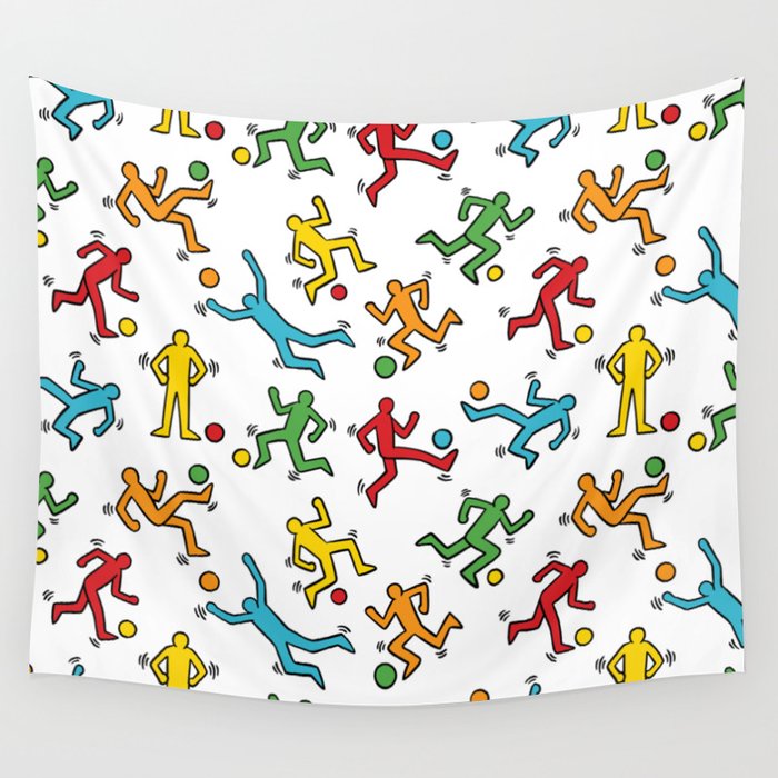Soccer players doodle pattern. Digital Illustration Background Wall Tapestry
