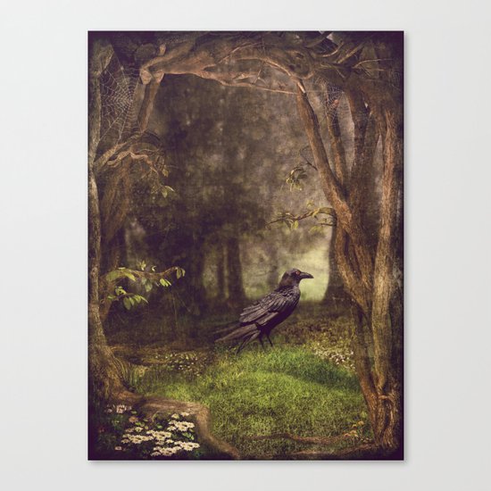 Raven in forest Canvas Print