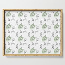 Plant drawings pattern green Serving Tray
