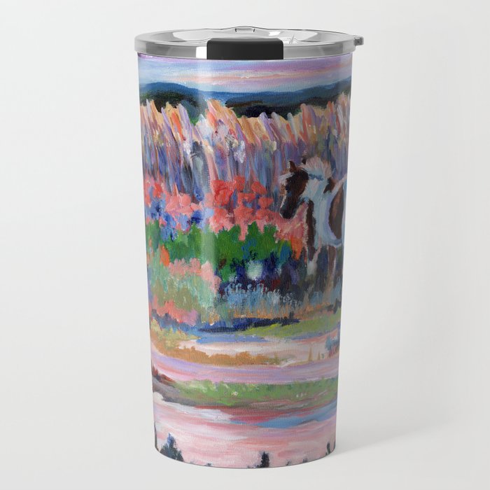 Chincoteague Pony, a colorful landscape of a wild horse in the dunes on the beach in Virginia. Travel Mug