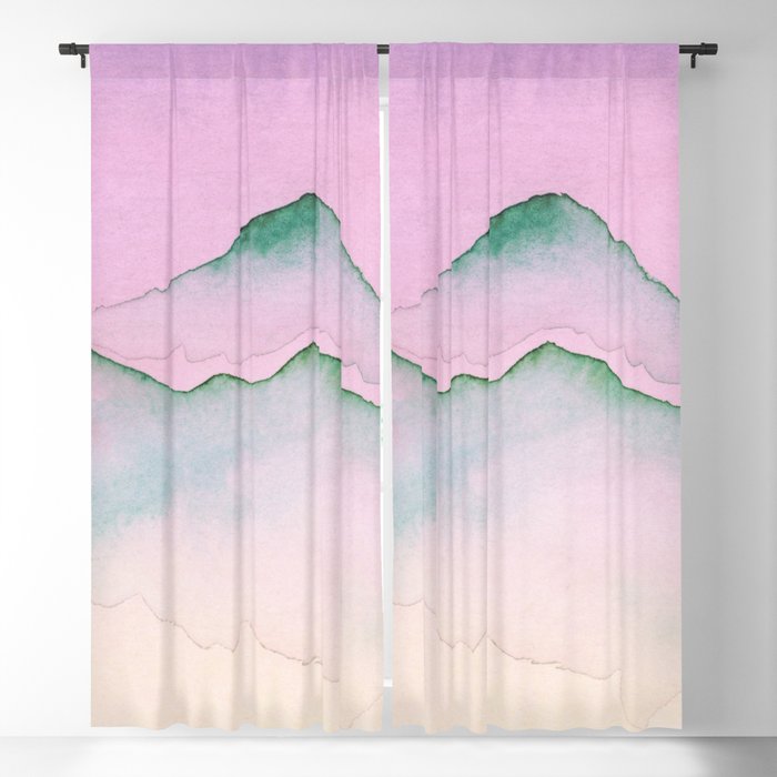 Green Top Mountain Range With Pink Sky Blackout Curtain