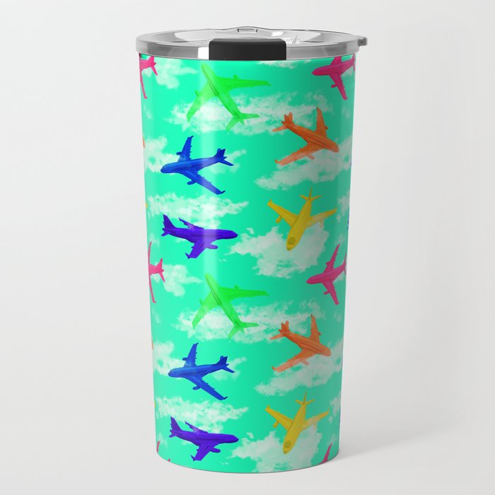 seamless pattern with multicolor airplane silhouettes Travel Mug