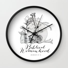 Biblical Womanhood - Judges 4-5 Wall Clock | Womanhood, Drawing, Biblical, Skull, Floral, Original, Penandink, Flowers, Justice, Ink Pen 