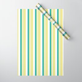 [ Thumbnail: Light Sea Green, White, and Tan Colored Stripes/Lines Pattern Wrapping Paper ]