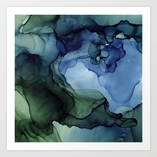 Blue Green Waves Abstract Ink Painting Art Print By Olechka Society6