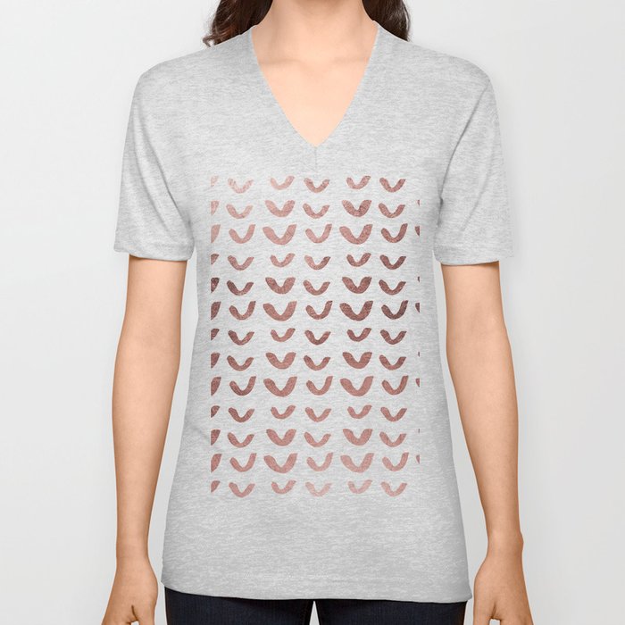 Modern abstract chic faux rose gold v pattern V Neck T Shirt