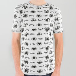 Hand drawn Eye Pattern - Black and White All Over Graphic Tee
