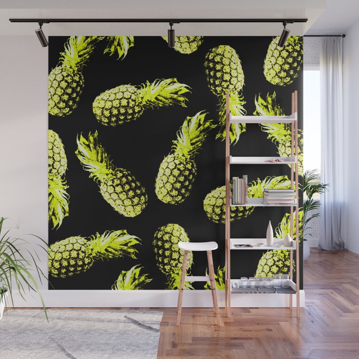 Pineapple Pattern on Black Wall Mural