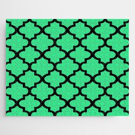 Quatrefoil Pattern In Black Outline On Light Green Jigsaw Puzzle