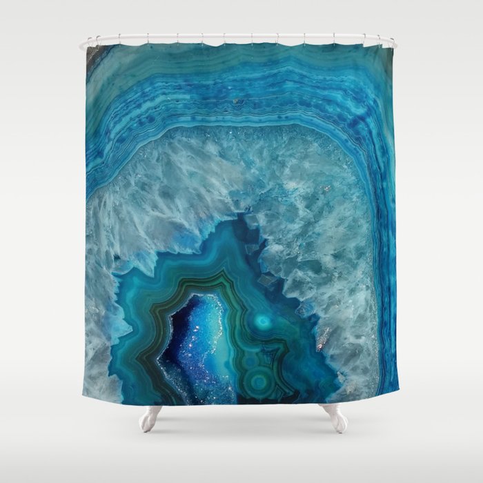 Blue Agate Marble Faux Druse Crystal, Blue Marble Stone Shower Curtain