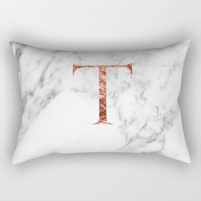Monogram rose gold marble T Rectangular Pillow