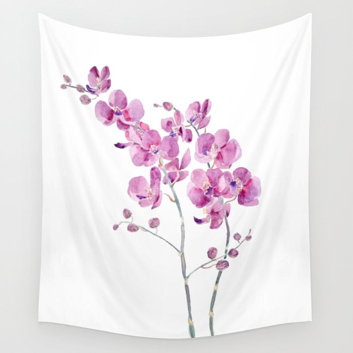 pinkish purple orchid flowers watercolor and ink  Wall Tapestry