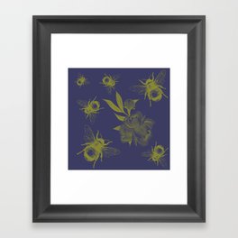 Floral Bumble Bee Print Blue & Yellow Framed Art Print