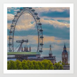 Great Britain Photography - London Eye And Big Ben In The Evening Art Print