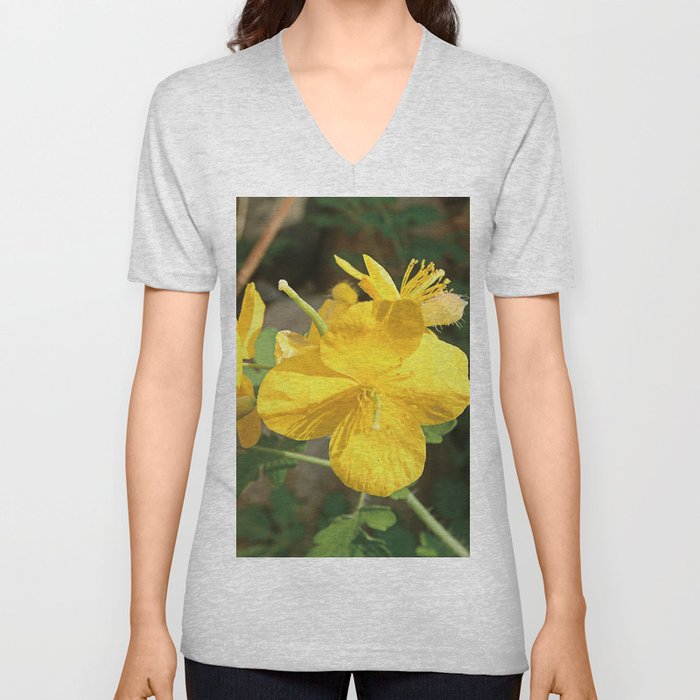 Celandine Flower Closeup V Neck T Shirt
