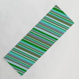 [ Thumbnail: Turquoise, Slate Gray, Dark Olive Green, Light Blue, and Green Colored Striped/Lined Pattern Yoga Mat ]