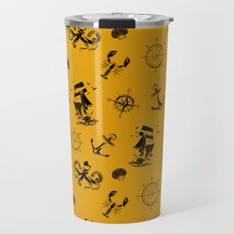 Mustard And Black Silhouettes Of Vintage Nautical Pattern Travel Mug