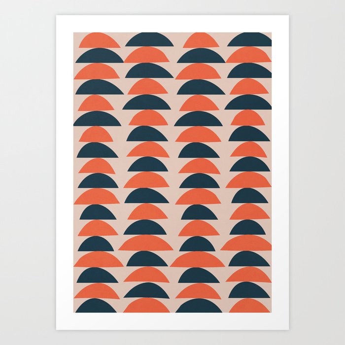 Mid Century Modern, Retro Geometrical, Red Blue Art Print