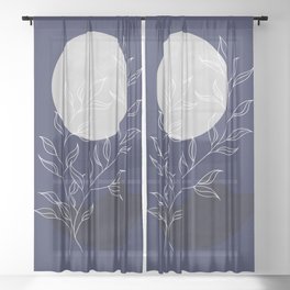 Abstract landscape in midnight blue with a silver moon Sheer Curtain