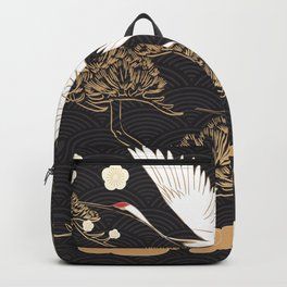 Japanese seamless pattern with crane birds and bonsai trees Backpack