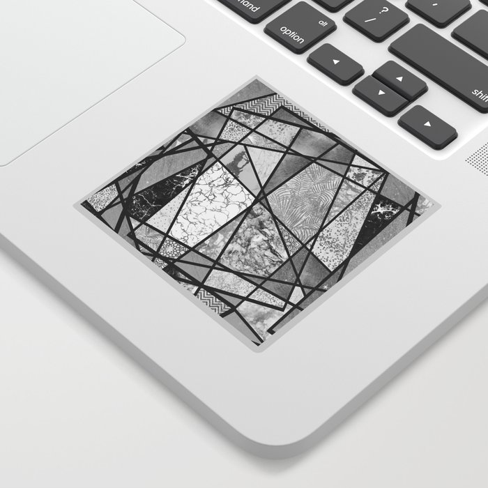 Geometric silver glitter black white marble triangles Sticker