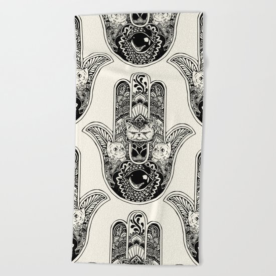 Hamsa Hand Persian Cat Beach Towel