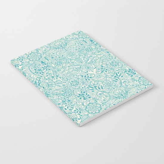 Detailed Floral Pattern in Teal and Cream Notebook