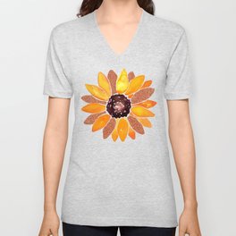 Sunflower Yellow Copper Glitter V Neck T Shirt