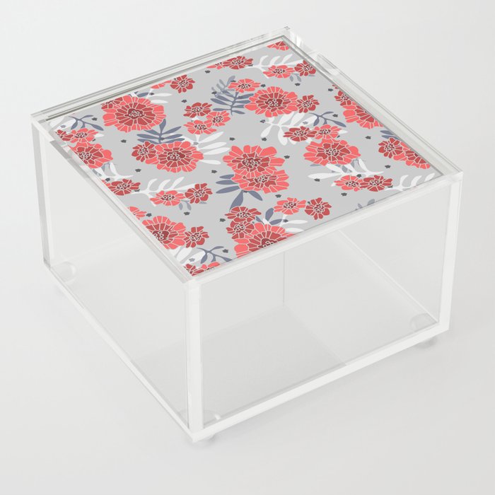 Crimson and Silver Floral Acrylic Box