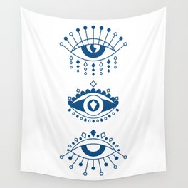 Three evil eyes classic blue pantone color Wall Tapestry