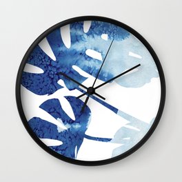 Navy Blue Tropical Leaf Wall Clock