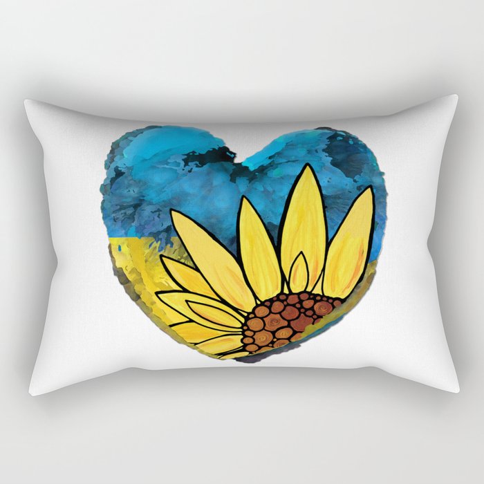 Blue And Yellow Floral Art Sunflower Flower Love  Rectangular Pillow