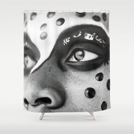 Black and White Closeup of Woman with Polkadot Abstract Facepaint Shower Curtain