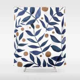 Watercolor berries and branches - indigo and beige Shower Curtain