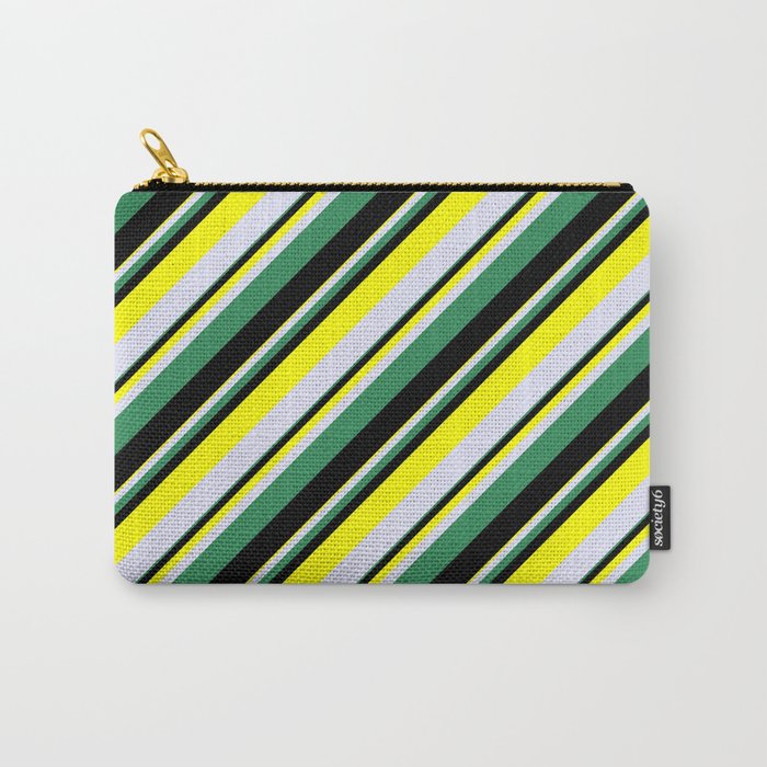 Sea Green, Black, Yellow, and Lavender Colored Stripes Pattern Carry-All Pouch
