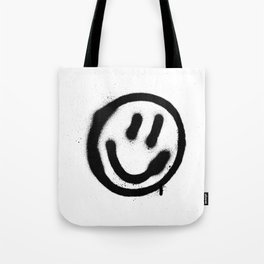 graffiti smiling face emoticon in black on white Tote Bag