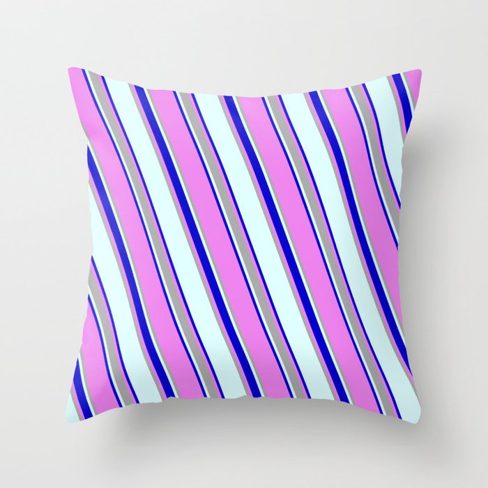 Light Cyan, Blue, Violet, and Dark Grey Colored Lines/Stripes Pattern Throw Pillow