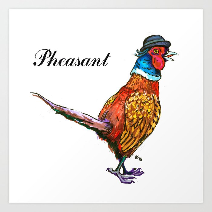 Funny pheasant in hat Art Print