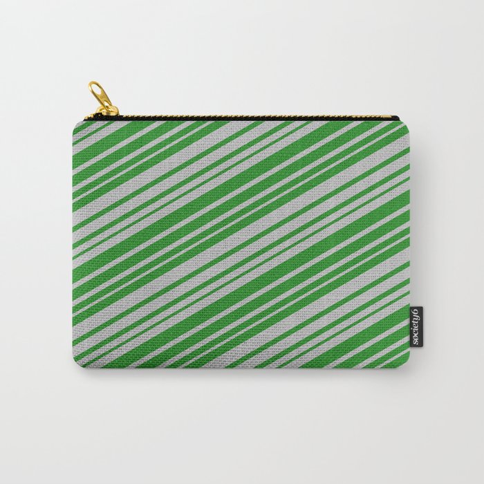 Forest Green & Grey Colored Stripes Pattern Carry-All Pouch
