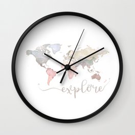 Pastel World Map Art Wall Clock