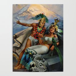 Caballero Aztec Warrior and Queen Mexican Yucatan romantic portrait painting Poster