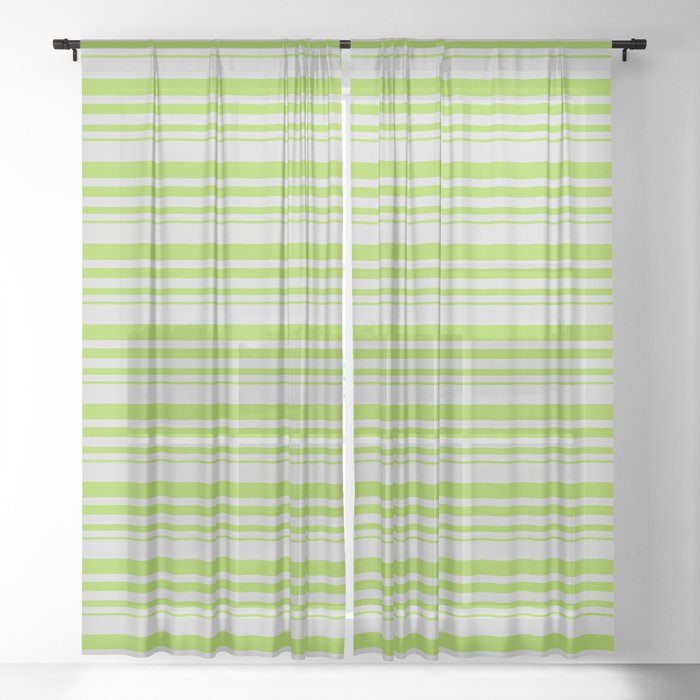 Light Grey and Green Colored Stripes Pattern Sheer Curtain