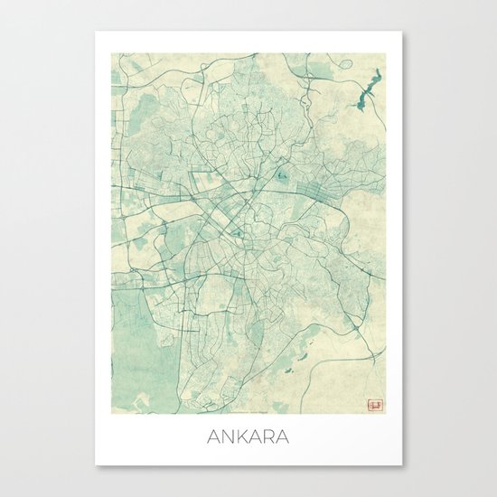 Ankara Map Blue Vintage Canvas Print