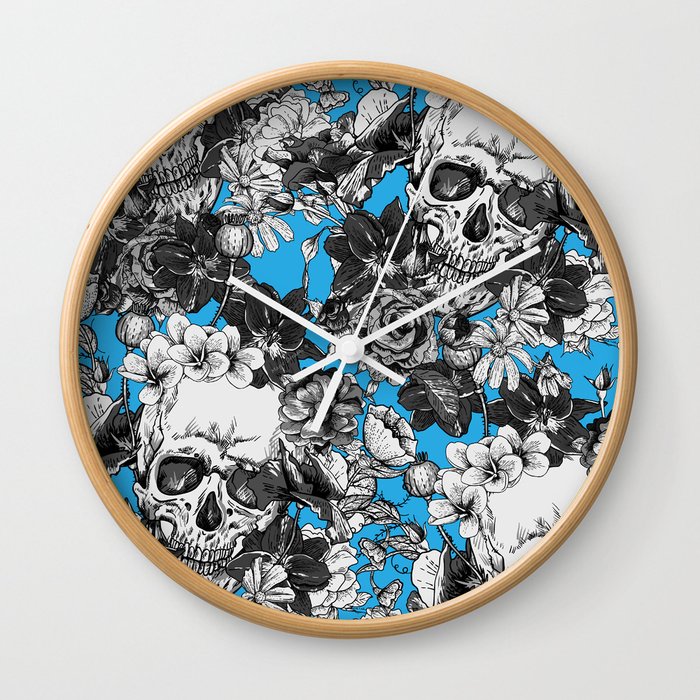 SKULLS - blue - Wall Clock