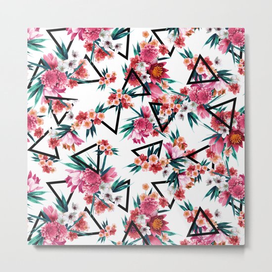 Flowers And Geometric Pattern Metal Print