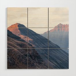 Sunset red rugged mountains | Hiking Faroe island fjord | Faroes landscape photography Wood Wall Art