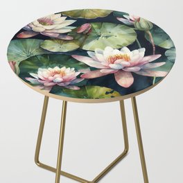 Lovely Watercolor Water Lilies Side Table