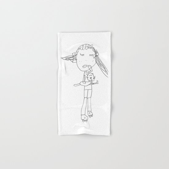 Girl With The Cat On Roller Skates Hand Bath Towel By Helterskelterme Society6